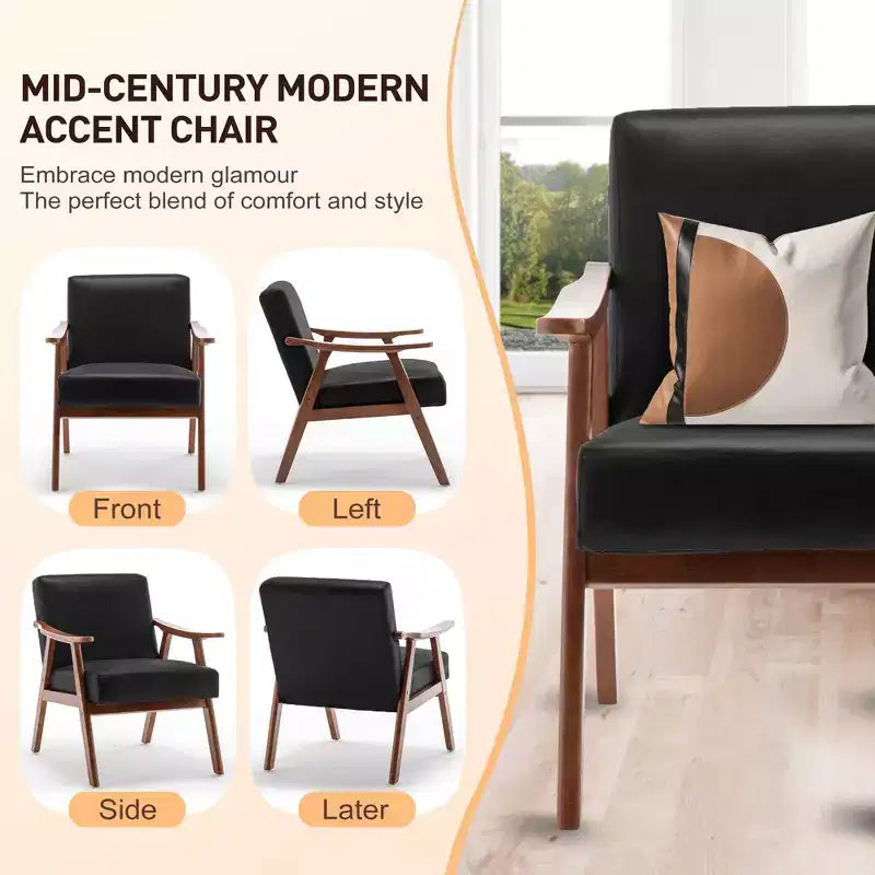 Fauteuil d'appoint de chambre avec dossier extra-épais, chaise longue en bois massif