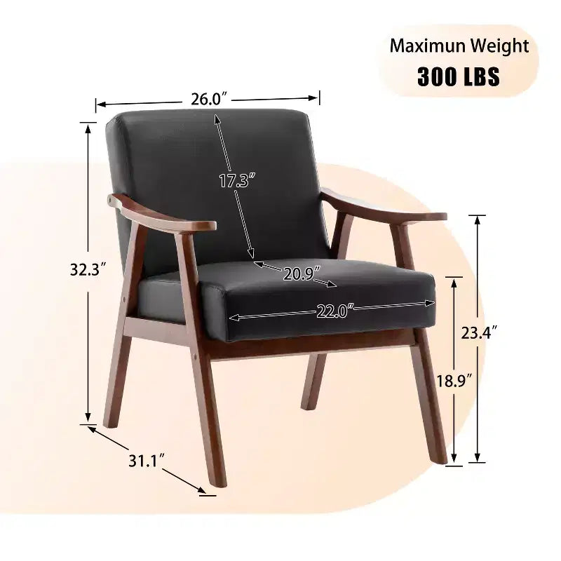 Fauteuil d'appoint de chambre avec dossier extra-épais, chaise longue en bois massif