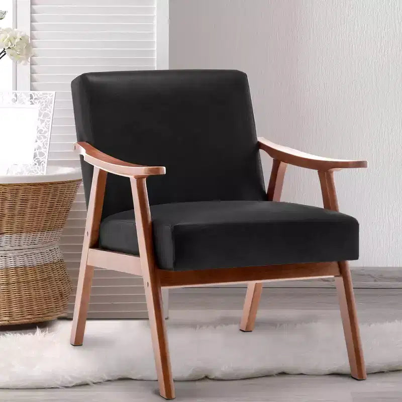 Fauteuil d'appoint de chambre avec dossier extra-épais, chaise longue en bois massif