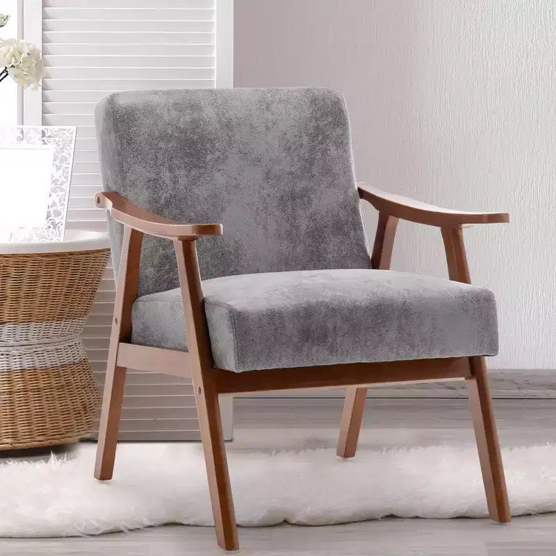 Fauteuil d'appoint de chambre avec dossier extra-épais, chaise longue en bois massif