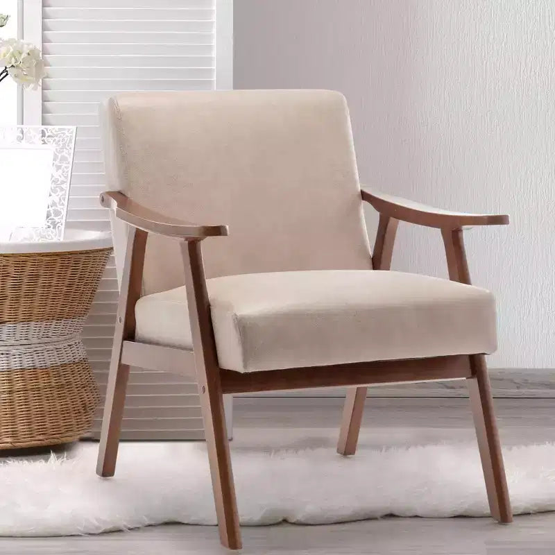 Fauteuil d'appoint de chambre avec dossier extra-épais, chaise longue en bois massif