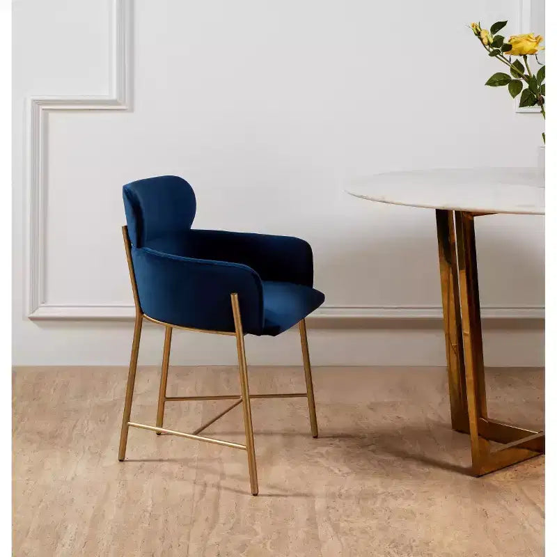 Fauteuil de salle à manger en velours, accoudoir, coussins attachés, dossier incurvé