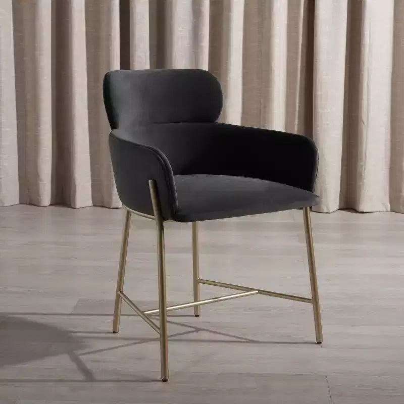 Fauteuil de salle à manger en velours, accoudoir, coussins attachés, dossier incurvé