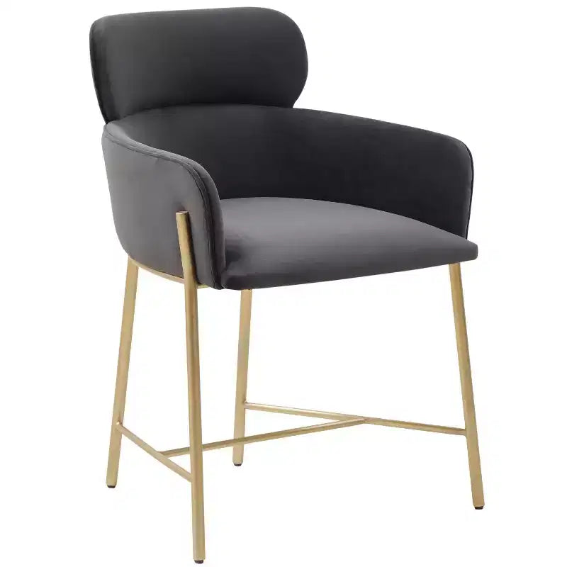 Fauteuil de salle à manger en velours, accoudoir, coussins attachés, dossier incurvé