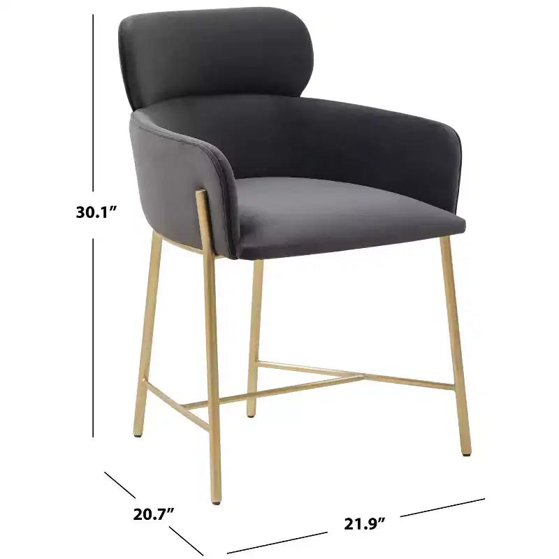 Fauteuil de salle à manger en velours, accoudoir, coussins attachés, dossier incurvé