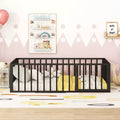 Okak Metal Floor Bed Twin/Full/Queen,Bed Frame with Heightened Fence & Lockable Door, Toddler Bed for Kids Room & Playroom