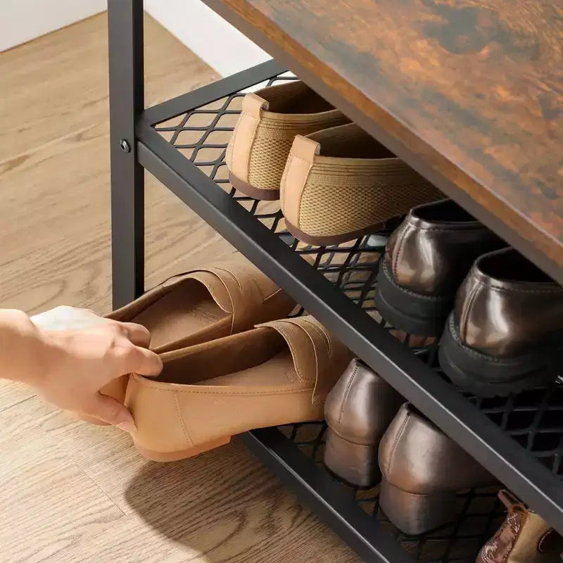 Banc à chaussures robuste à 3 niveaux avec étagères en maille métallique, organisateur d'entrée autoportant