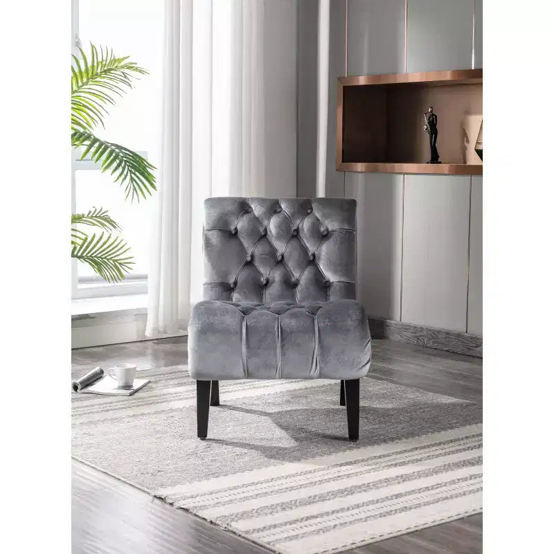 Fauteuil d'appoint moderne en velours sans accoudoirs, en tissu rembourré capitonné confortable