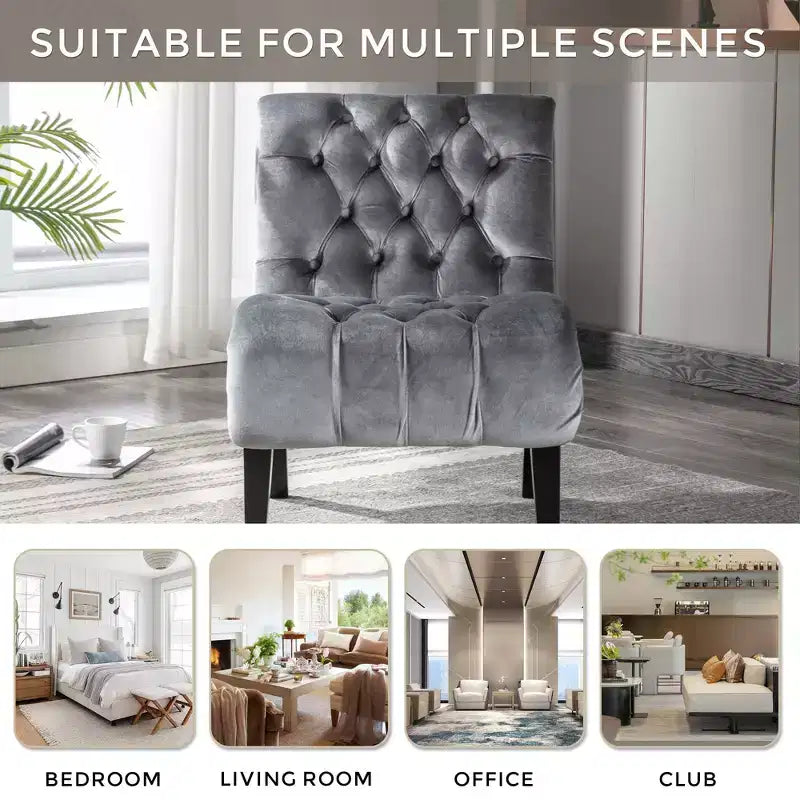 Fauteuil d'appoint moderne en velours sans accoudoirs, en tissu rembourré capitonné confortable