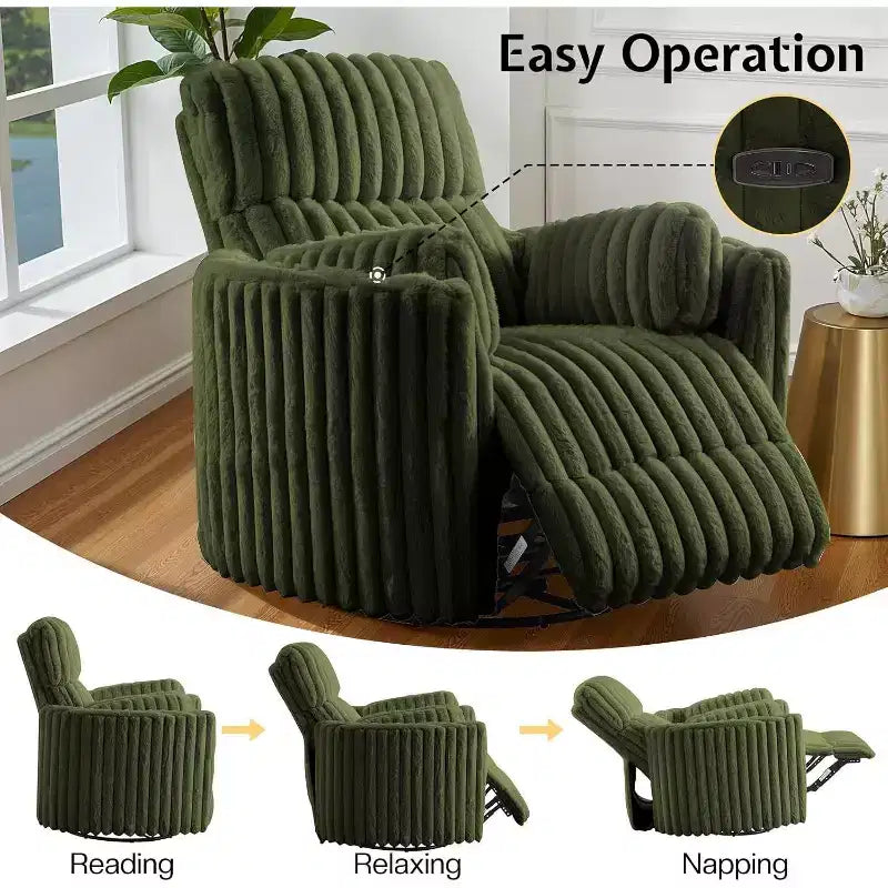 Fauteuil inclinable électrique de crèche, fauteuil à bascule pivotant électrique avec USB et Type-C