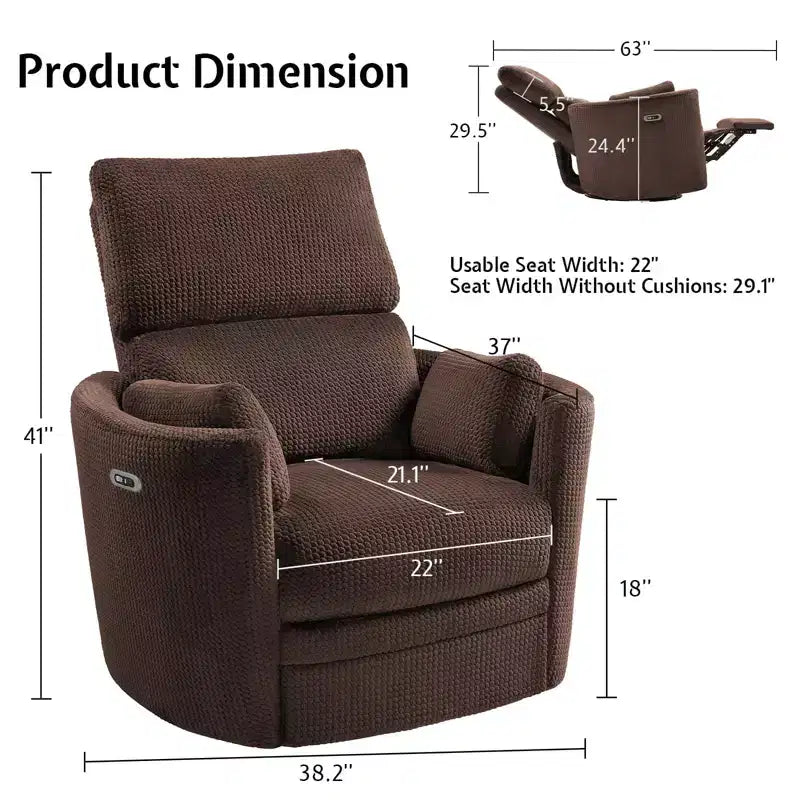 Fauteuil inclinable électrique de crèche, fauteuil à bascule pivotant électrique avec USB et Type-C