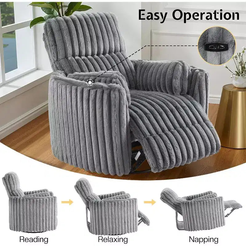 Fauteuil inclinable électrique de crèche, fauteuil à bascule pivotant électrique avec USB et Type-C