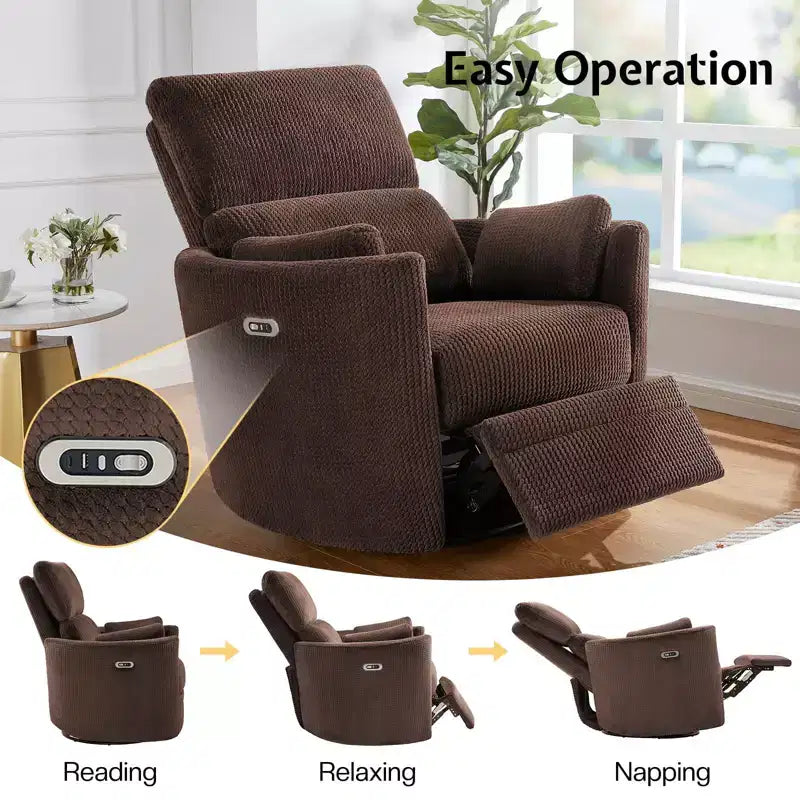 Fauteuil inclinable électrique de crèche, fauteuil à bascule pivotant électrique avec USB et Type-C