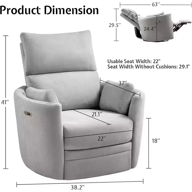 Fauteuil inclinable électrique de crèche, fauteuil à bascule pivotant électrique avec USB et Type-C