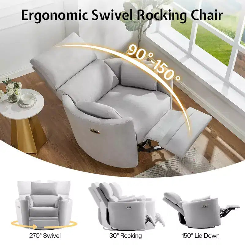 Fauteuil inclinable électrique de crèche, fauteuil à bascule pivotant électrique avec USB et Type-C