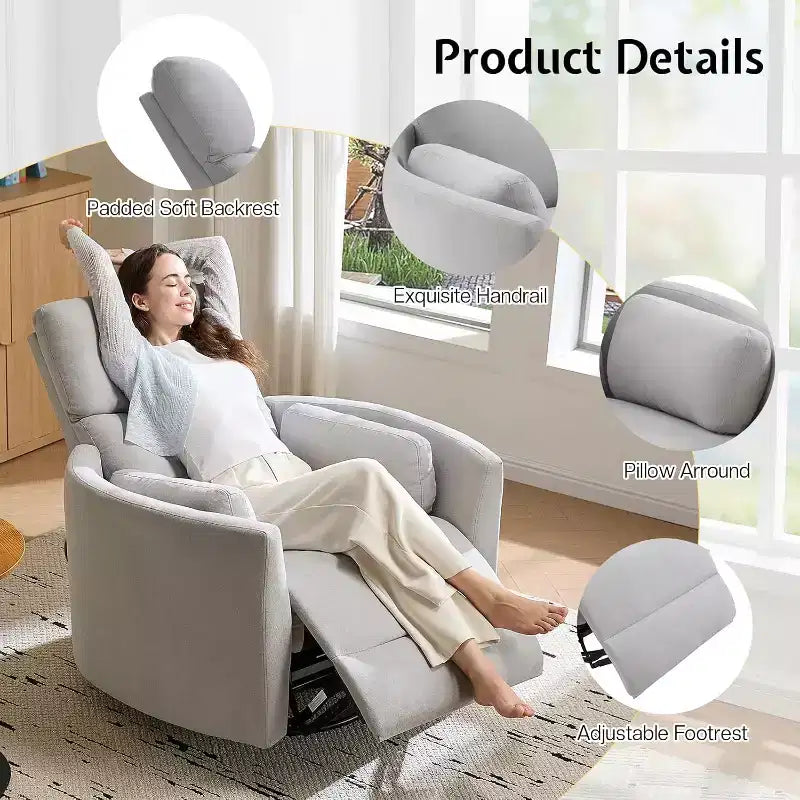 Fauteuil inclinable électrique de crèche, fauteuil à bascule pivotant électrique avec USB et Type-C