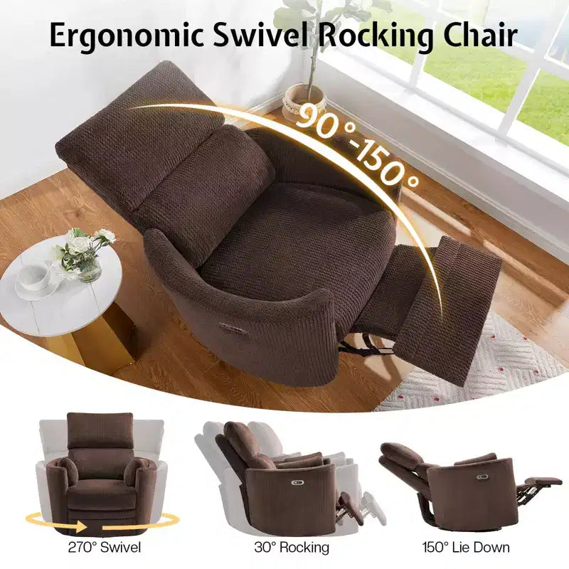 Fauteuil inclinable électrique de crèche, fauteuil à bascule pivotant électrique avec USB et Type-C