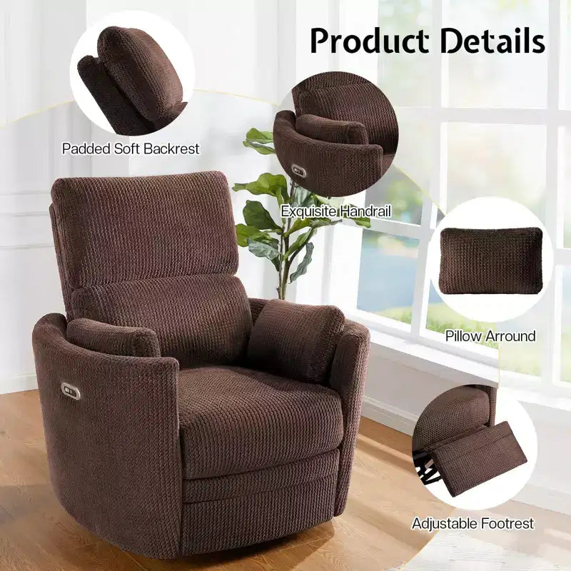 Fauteuil inclinable électrique de crèche, fauteuil à bascule pivotant électrique avec USB et Type-C