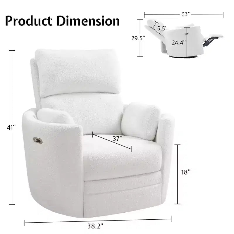 Fauteuil inclinable électrique de crèche, fauteuil à bascule pivotant électrique avec USB et Type-C
