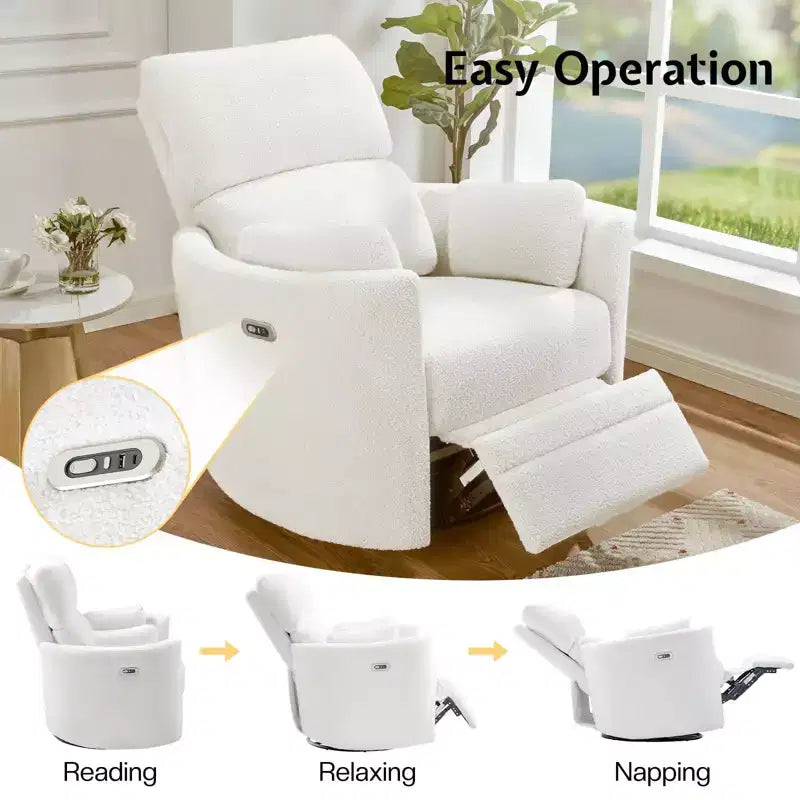 Fauteuil inclinable électrique de crèche, fauteuil à bascule pivotant électrique avec USB et Type-C