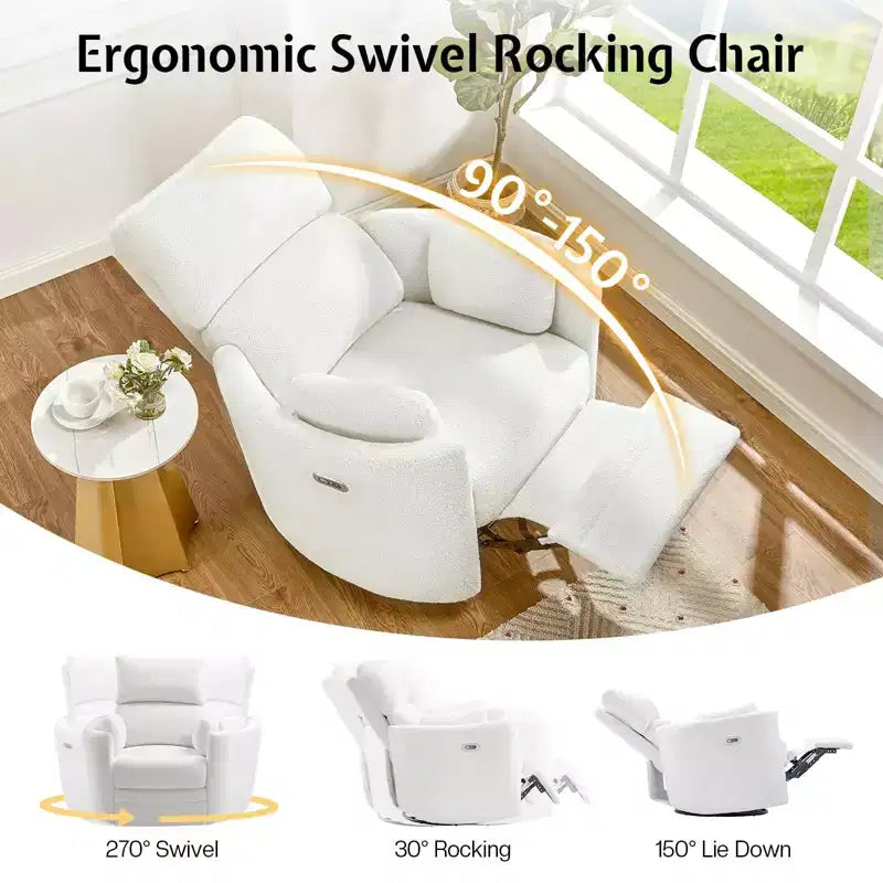 Fauteuil inclinable électrique de crèche, fauteuil à bascule pivotant électrique avec USB et Type-C
