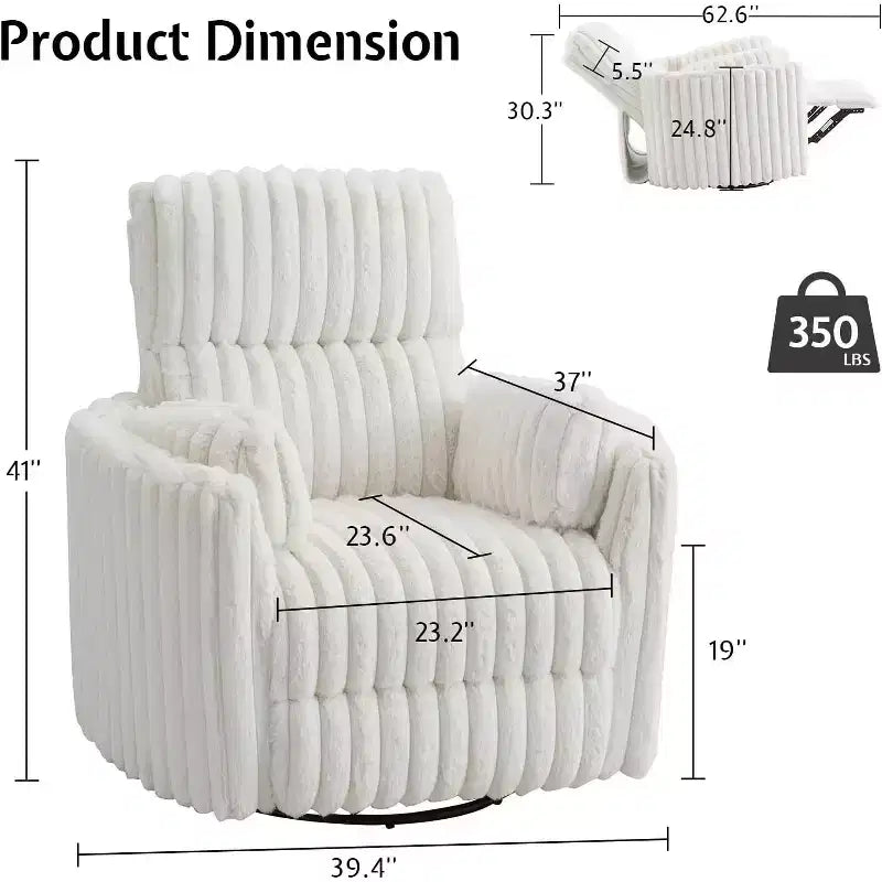 Fauteuil inclinable électrique de crèche, fauteuil à bascule pivotant électrique avec USB et Type-C