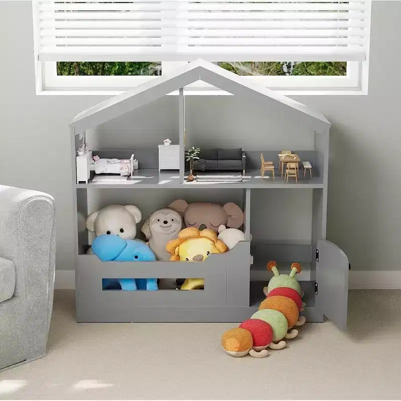 Étagère à livres pour enfants à 2 niveaux - Organiseur de jouets en bois avec lumière à détecteur de mouvement