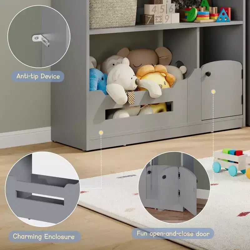 Étagère à livres pour enfants à 2 niveaux - Organiseur de jouets en bois avec lumière à détecteur de mouvement