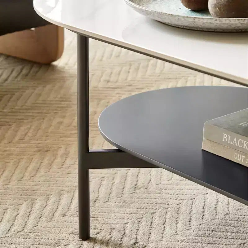 Table basse double couche en bois de 120 cm avec plateau en céramique