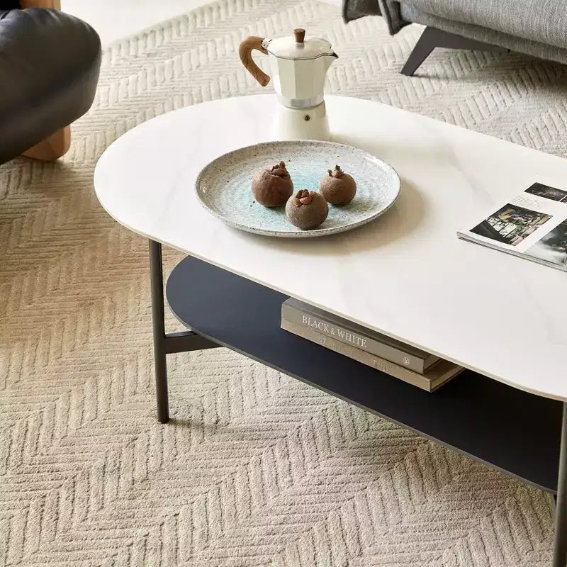 Table basse double couche en bois de 120 cm avec plateau en céramique