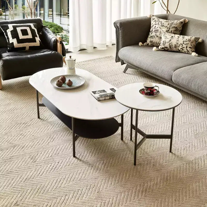 Table basse double couche en bois de 120 cm avec plateau en céramique