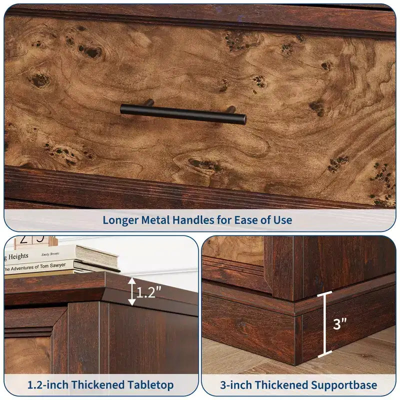 Commode à 6 tiroirs style ferme, commode en bois rustique avec poignées en métal