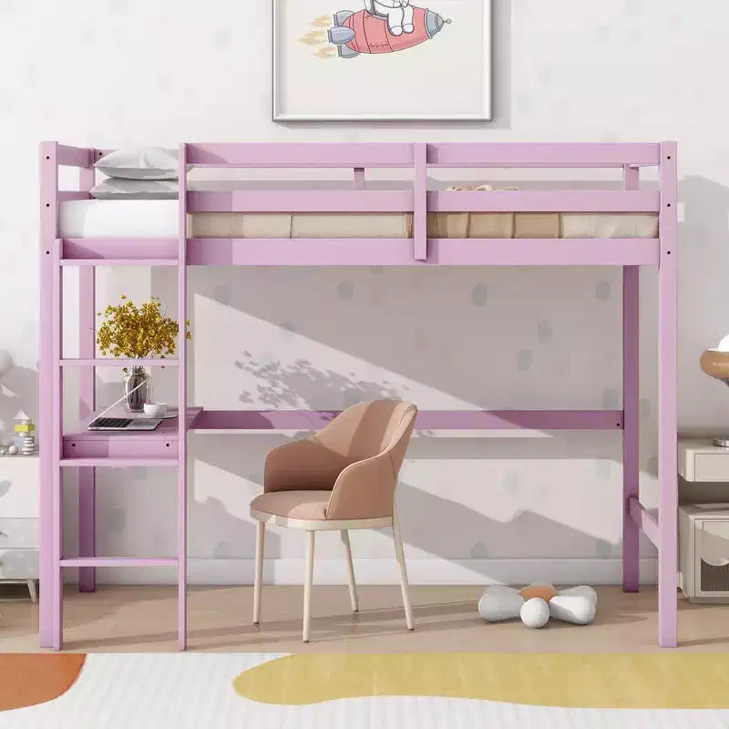 Lit mezzanine double/simple avec bureau et étagères, lits mezzanine robustes en bois