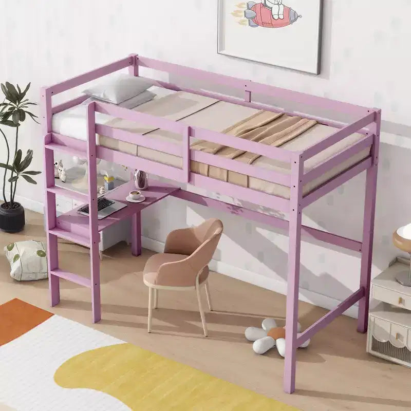 Lit mezzanine double/simple avec bureau et étagères, lits mezzanine robustes en bois