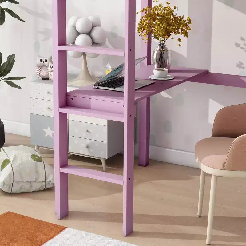 Lit mezzanine double/simple avec bureau et étagères, lits mezzanine robustes en bois