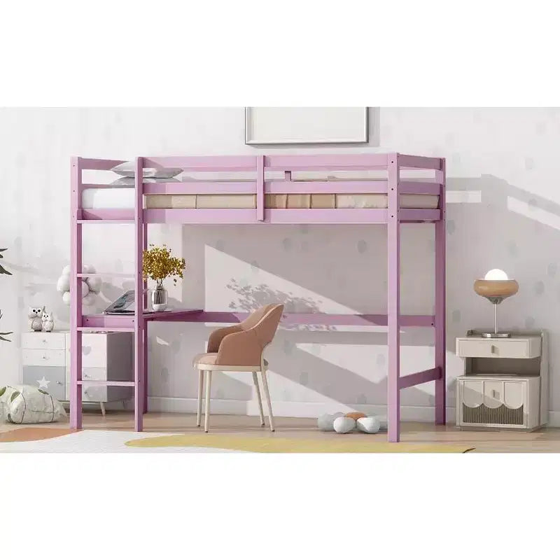 Lit mezzanine double/simple avec bureau et étagères, lits mezzanine robustes en bois