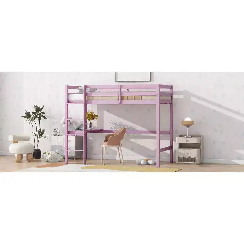 Lit mezzanine double/simple avec bureau et étagères, lits mezzanine robustes en bois