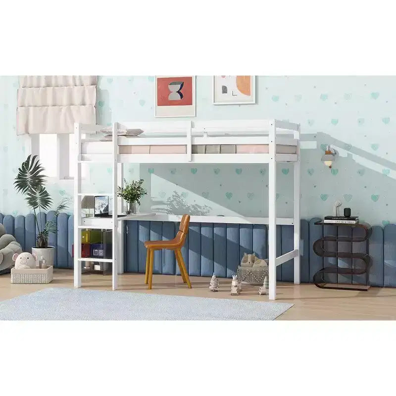 Lit mezzanine double/simple avec bureau et étagères, lits mezzanine robustes en bois