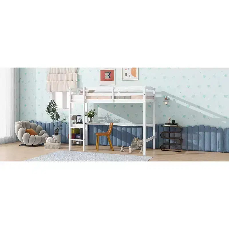 Lit mezzanine double/simple avec bureau et étagères, lits mezzanine robustes en bois
