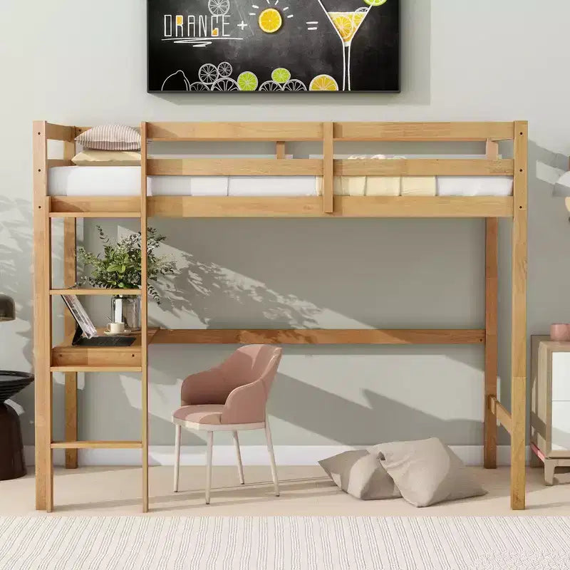 Lit mezzanine double/simple avec bureau et étagères, lits mezzanine robustes en bois