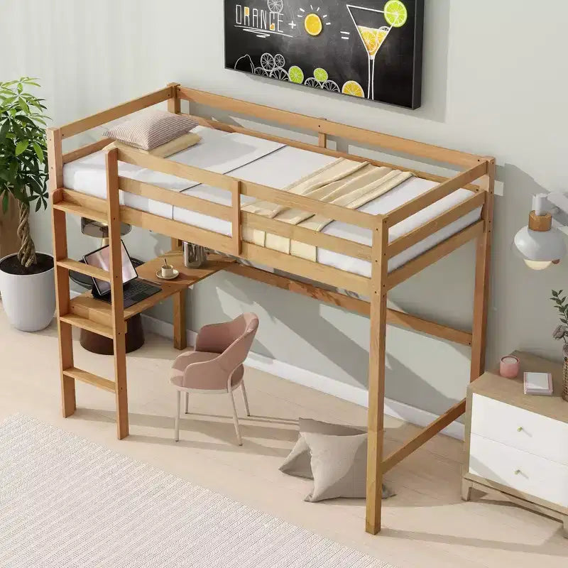 Lit mezzanine double/simple avec bureau et étagères, lits mezzanine robustes en bois