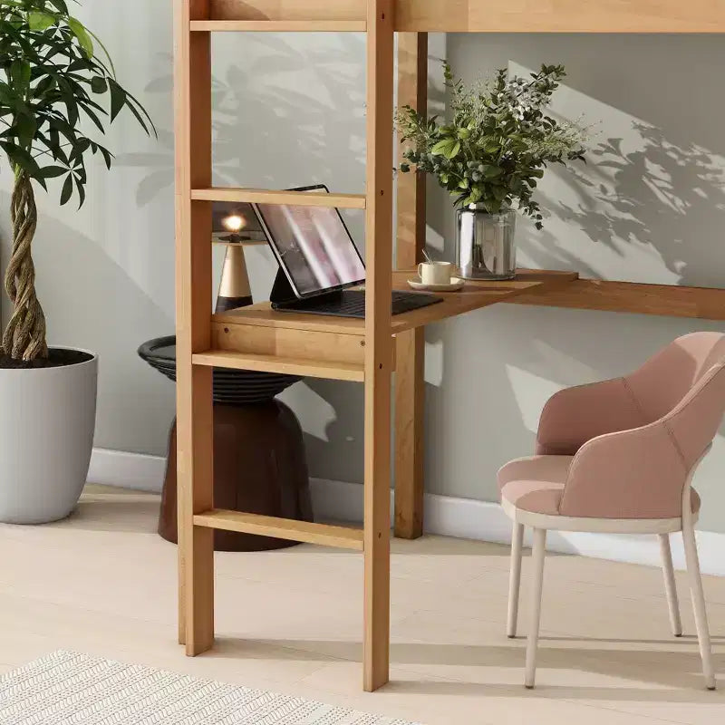 Lit mezzanine double/simple avec bureau et étagères, lits mezzanine robustes en bois