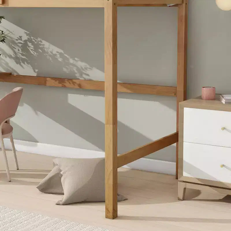 Lit mezzanine double/simple avec bureau et étagères, lits mezzanine robustes en bois