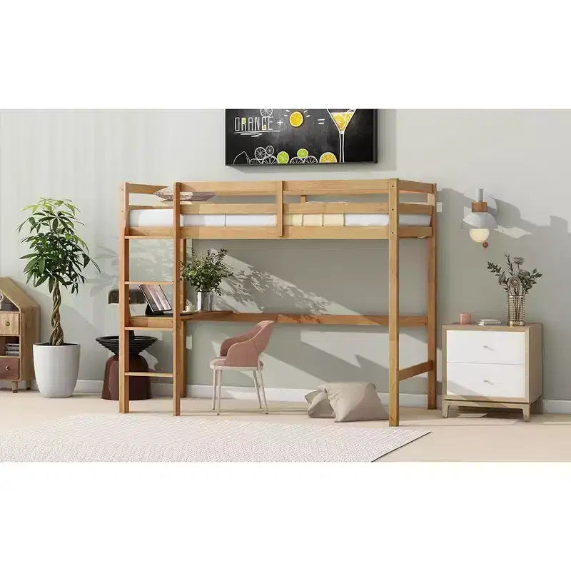 Lit mezzanine double/simple avec bureau et étagères, lits mezzanine robustes en bois