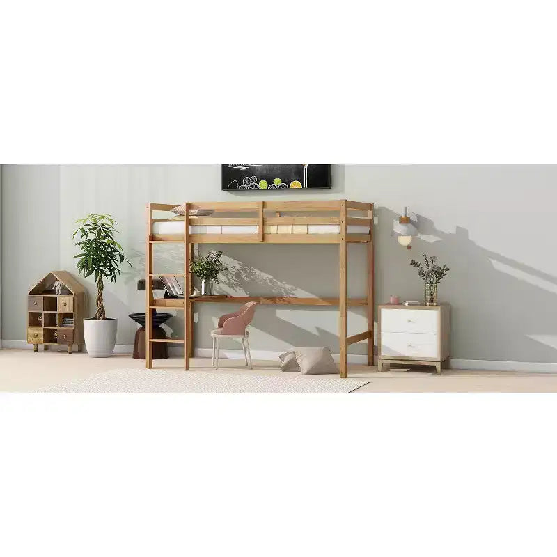 Lit mezzanine double/simple avec bureau et étagères, lits mezzanine robustes en bois