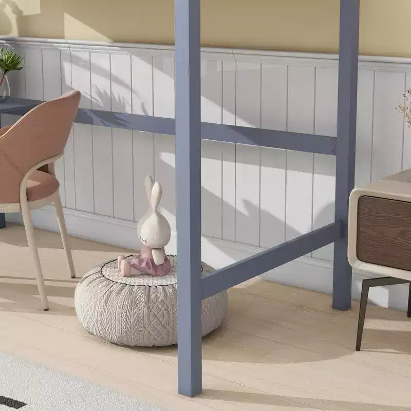 Lit mezzanine double/simple avec bureau et étagères, lits mezzanine robustes en bois
