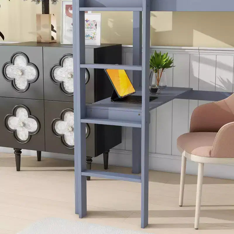 Lit mezzanine double/simple avec bureau et étagères, lits mezzanine robustes en bois