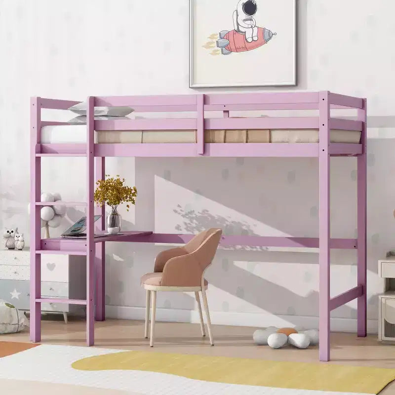 Lit mezzanine double/simple avec bureau et étagères, lits mezzanine robustes en bois