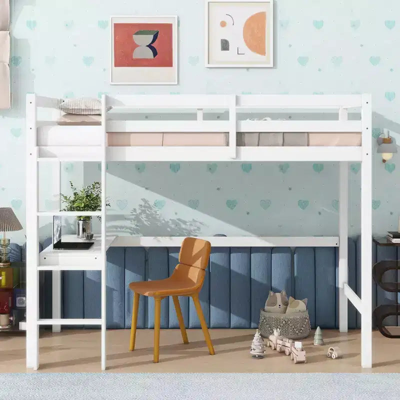 Lit mezzanine double/simple avec bureau et étagères, lits mezzanine robustes en bois