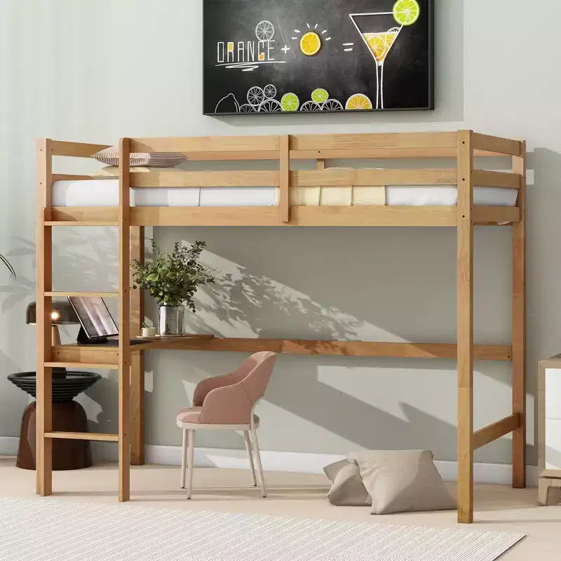 Lit mezzanine double/simple avec bureau et étagères, lits mezzanine robustes en bois